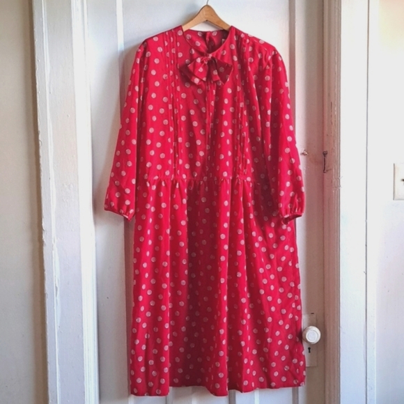 🔥 host pick 🔥 80s red vintage xl dress - polka dot bow tie dress - Extra Large - Picture 2 of 13